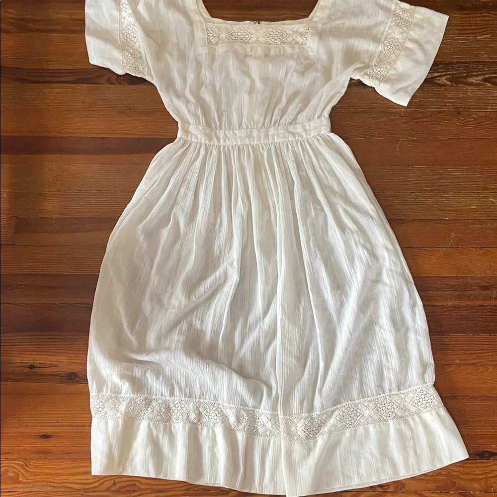 White Cotton Lace-Trim Midi Dress - Picture 1 of 5